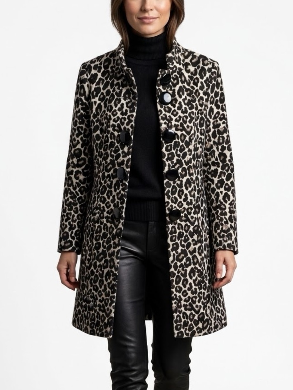 Vtg 70s Le Château Leopard Print Funnel Neck Coat | Stand Collar  Size XXS